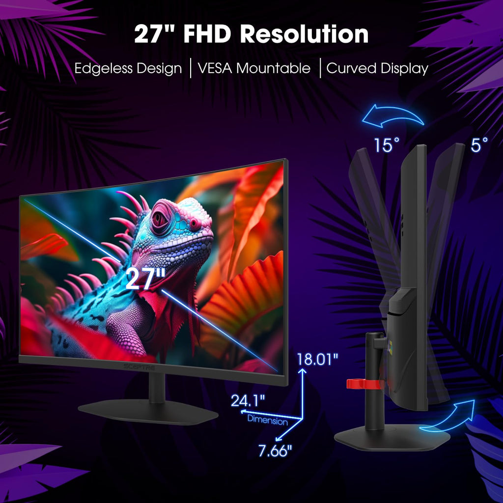 Curved 27-inch Gaming Monitor 1500R 100Hz HDMI DisplayPort 1ms I63836