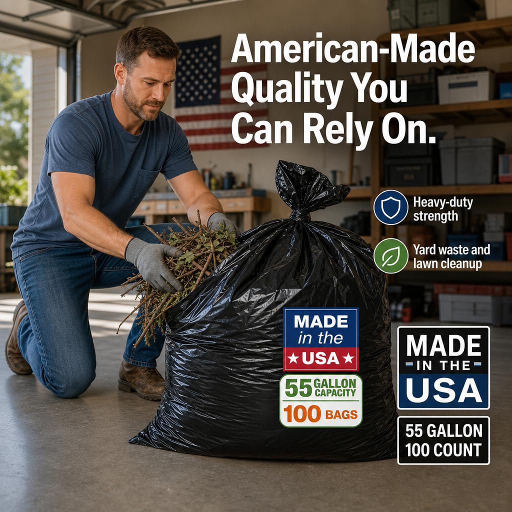 Heavy Duty Black 55-60 Gallon Trash Bags 100 Count R89303