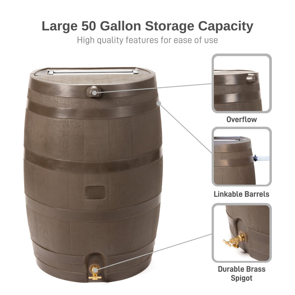 50-Gallon Flat Back Rain Barrel with Brass Spigot Q117451