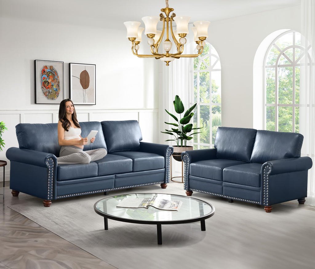 Navy Blue PU Leather Storage Loveseat Sofa L38040
