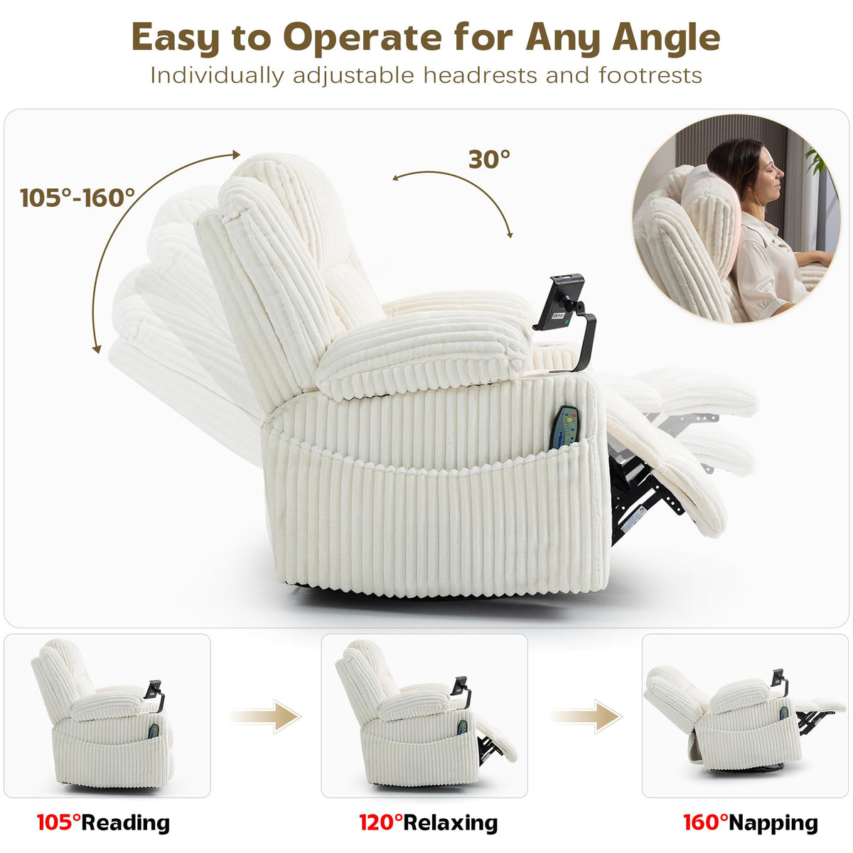 Power Swivel Rocker Recliner with Adjustable Headrest G737563