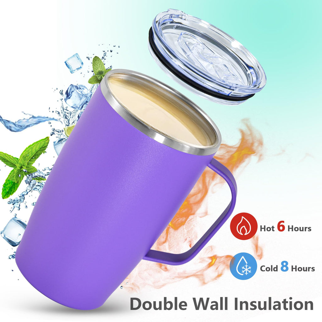 16oz Coffee Mug with Handle, 2Pack Insulated Tumblers with Lid and Straw L279