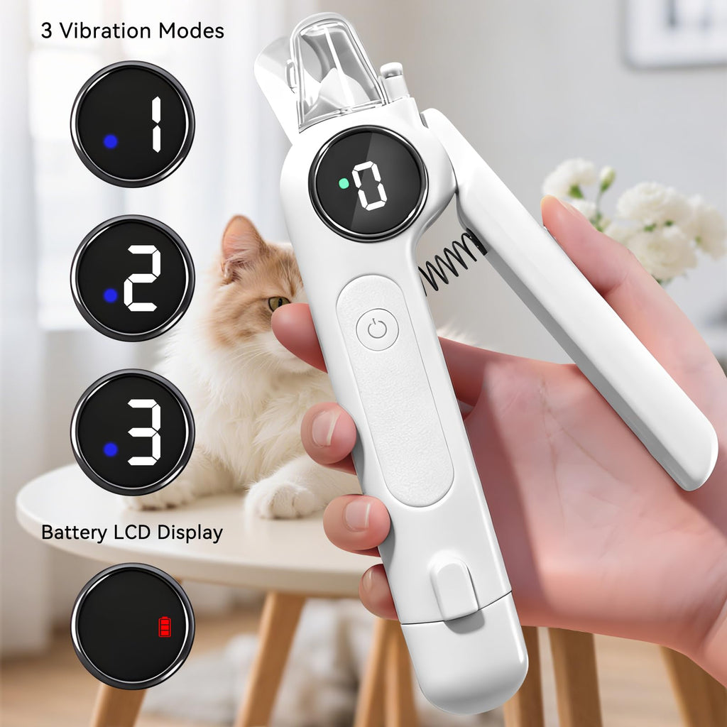 Dog Nails Clippers & Grinders 2in1 Trimmer with LCD Display and LED Lights Cat Claw Nail File with Protective Guard Rechargeable Electric Pet Toenail Silent Grooming Pro I479052