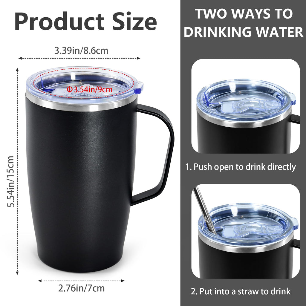 16oz Coffee Mug with Handle, 2Pack Insulated Tumblers with Lid and Straw L279