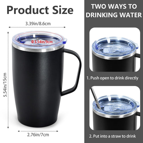16oz Coffee Mug with Handle, 2Pack Insulated Tumblers with Lid and Straw L279