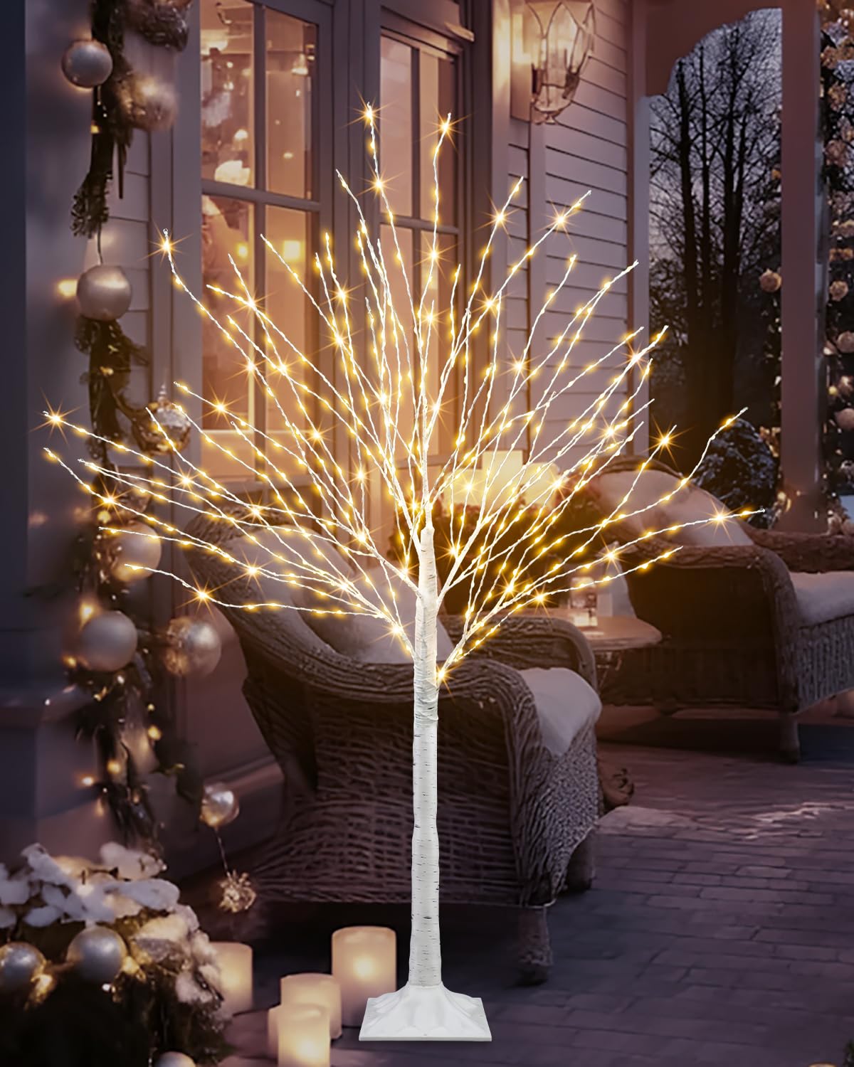 4 FT Lighted Artificial White Birch Tree with 432 LED Timer T46140
