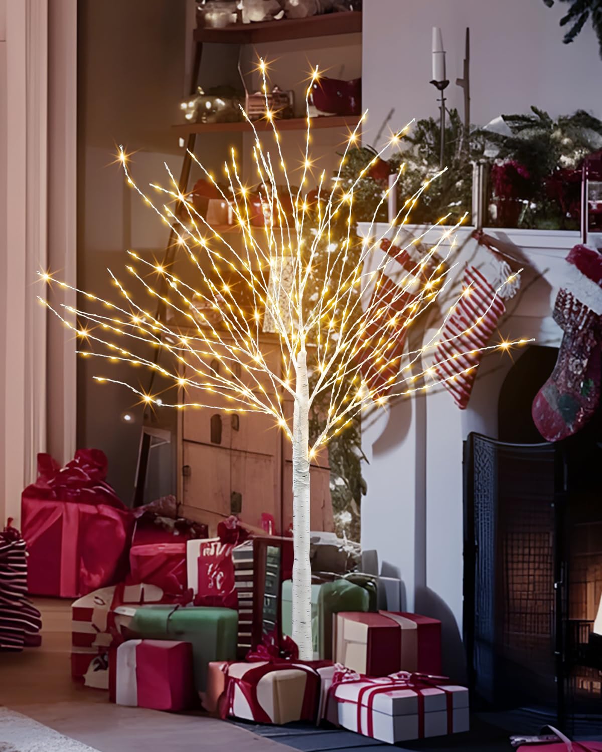 4 FT Lighted Artificial White Birch Tree with 432 LED Timer T46140