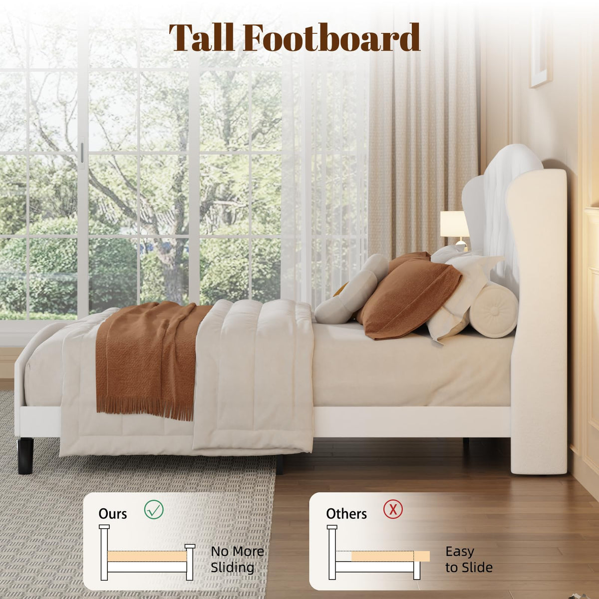 Full Size Bed Frame with Tufted Wingback Headboard & Footboard M2668