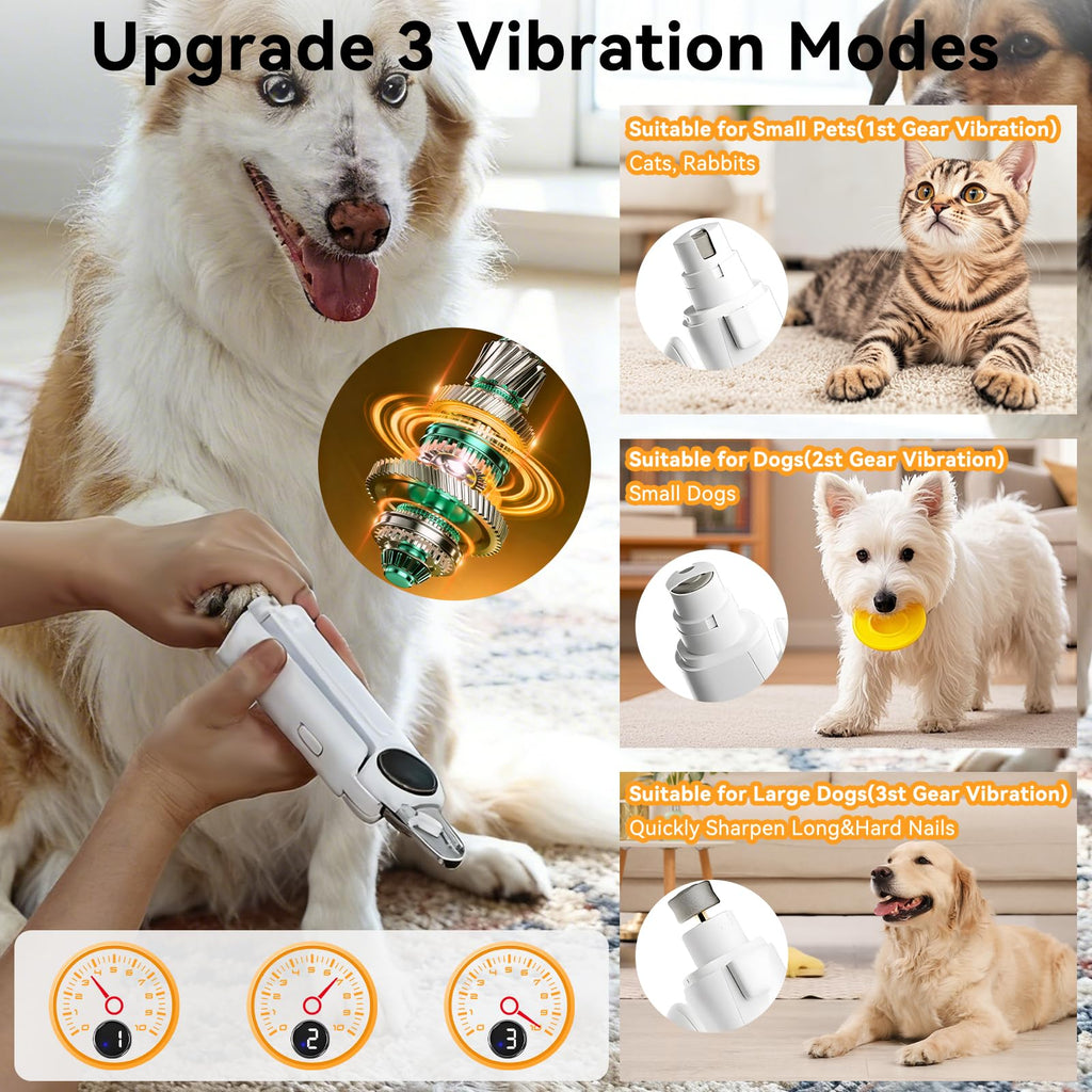Dog Nails Clippers & Grinders 2in1 Trimmer with LCD Display and LED Lights Cat Claw Nail File with Protective Guard Rechargeable Electric Pet Toenail Silent Grooming Pro I479052