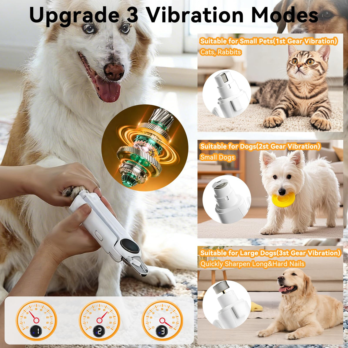 Dog Nails Clippers & Grinders 2in1 Trimmer with LCD Display and LED Lights Cat Claw Nail File with Protective Guard Rechargeable Electric Pet Toenail Silent Grooming Pro I479052
