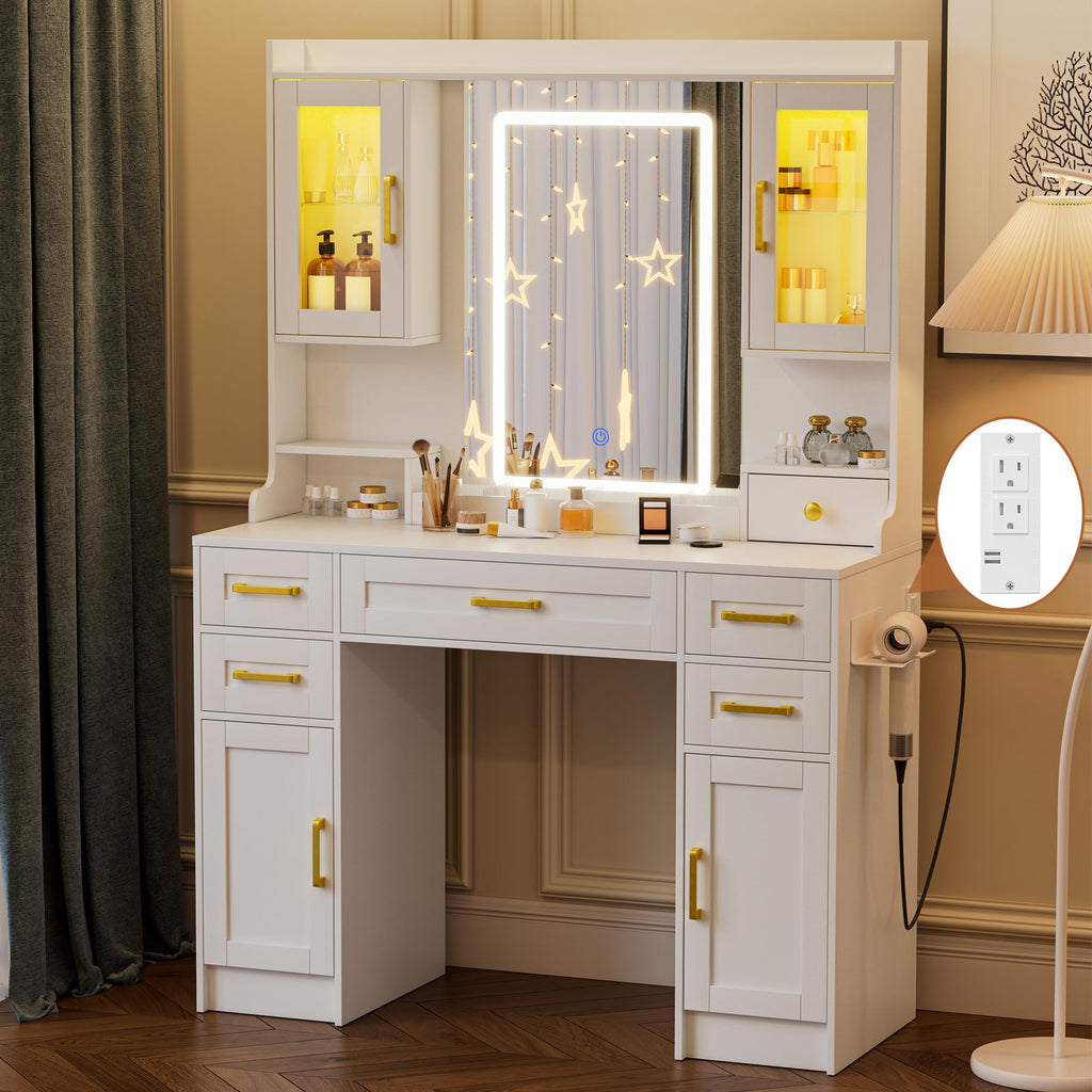Vanity Desk with Mirror and LED Lights N887734