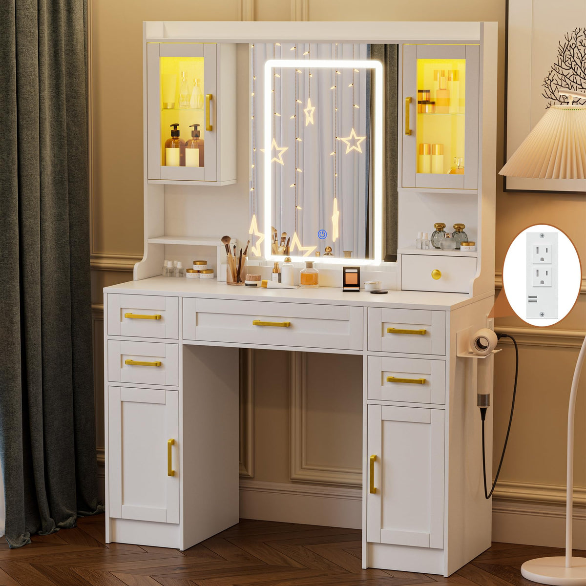Vanity Desk with Mirror and LED Lights N887734