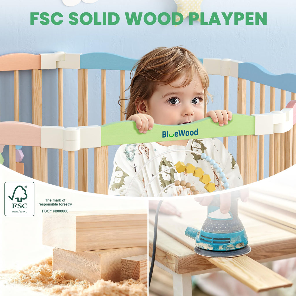 Foldable Wooden Baby Playpen, 45 x 45 x 24 inches V84590