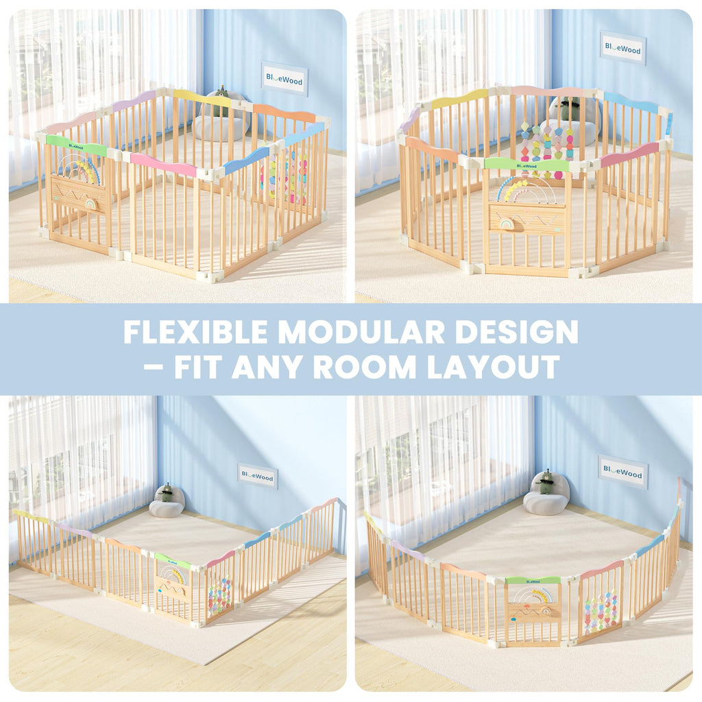 Foldable Wooden Baby Playpen, 45 x 45 x 24 inches V84590