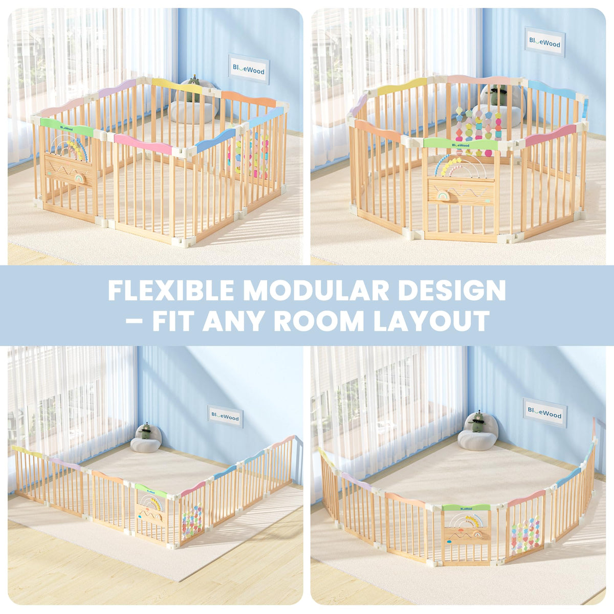 Foldable Wooden Baby Playpen, 45 x 45 x 24 inches V84590