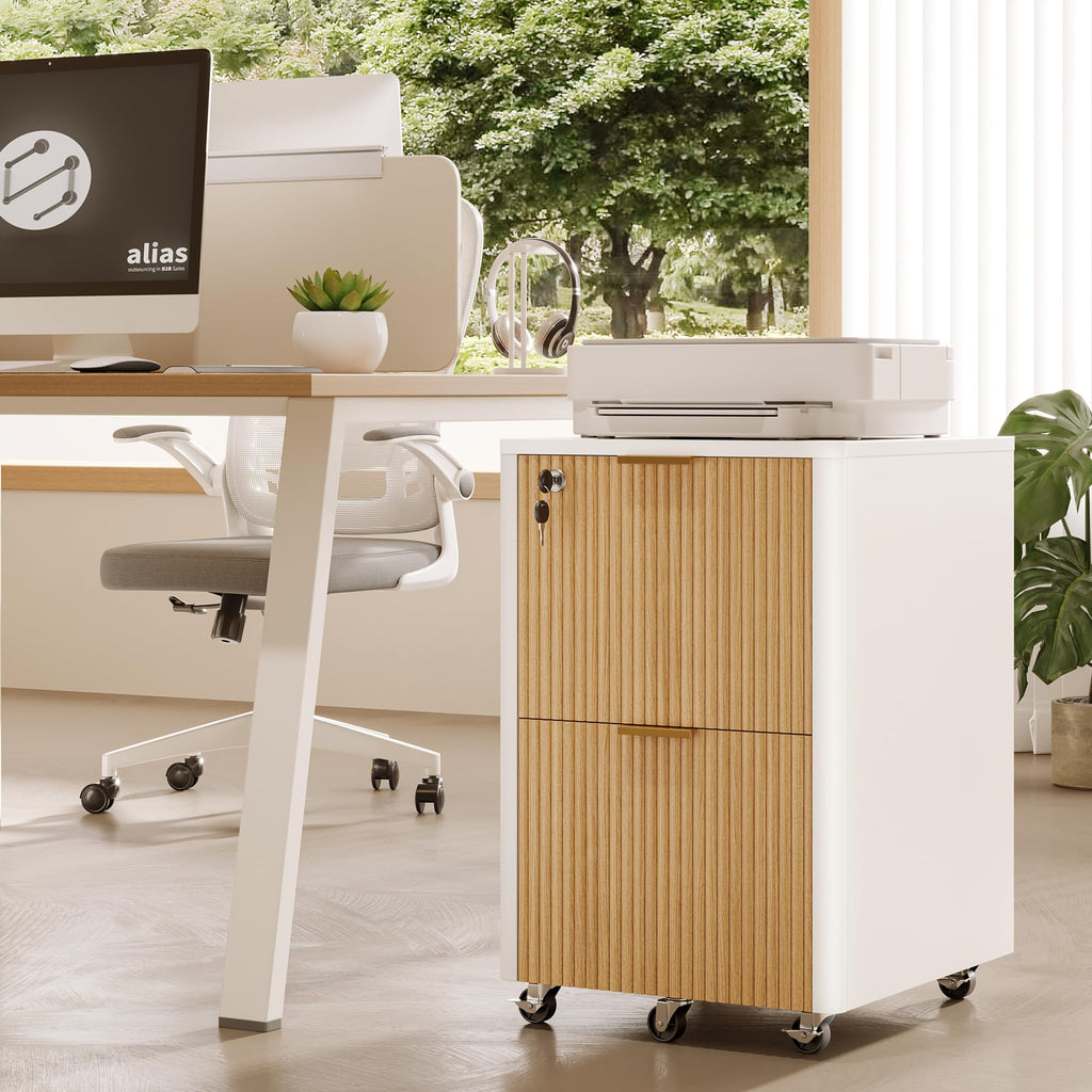 2 Drawer Wooden Mobile File Cabinet with Lock P7694