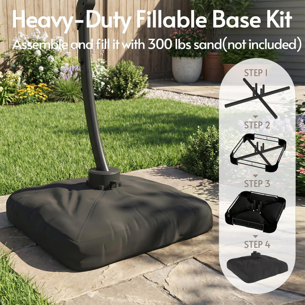 11x11ft Solar Powered Led Cantilever Umbrella with Base J778