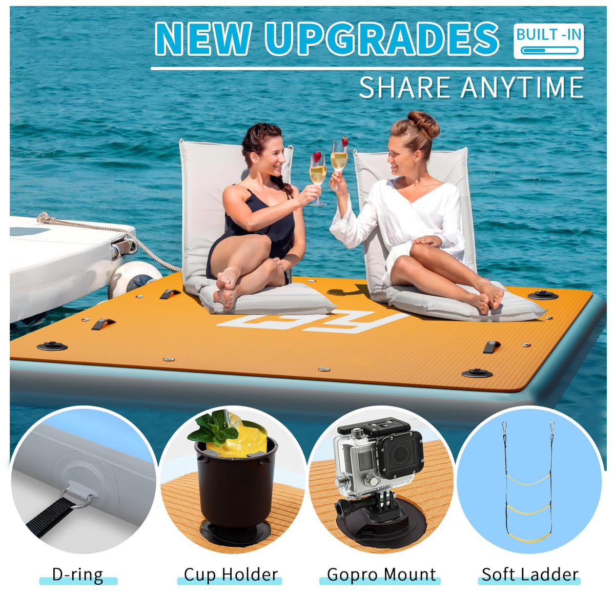 7×7' Inflatable Floating Dock with Soft Ladder J909
