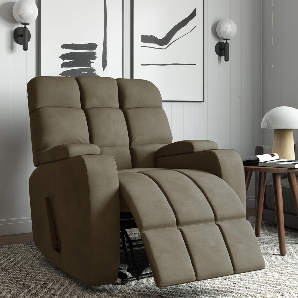 Velvet Swivel Rocker Recliner Chair with Adjustable Backrest and Footrest P731911