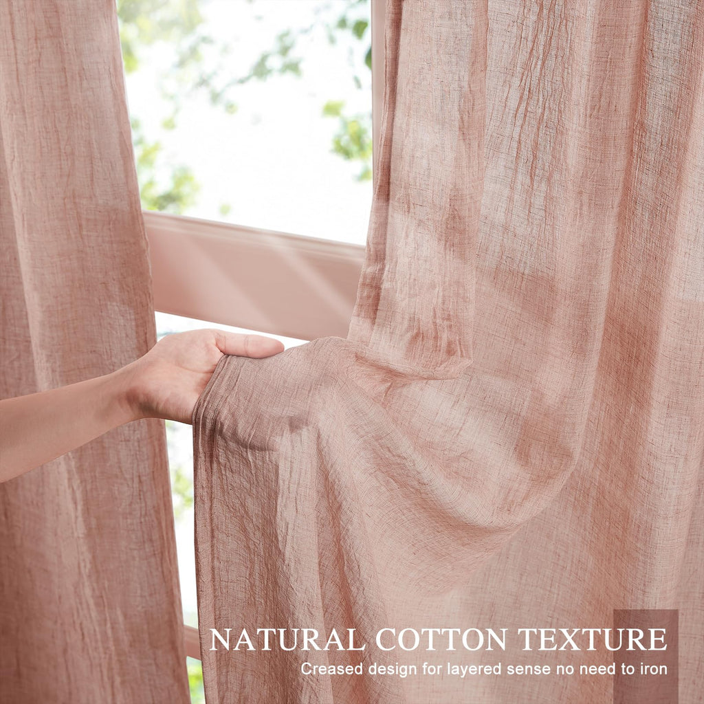 Blush Pink Sheer Cotton Linen Curtains 2 Panels L64043