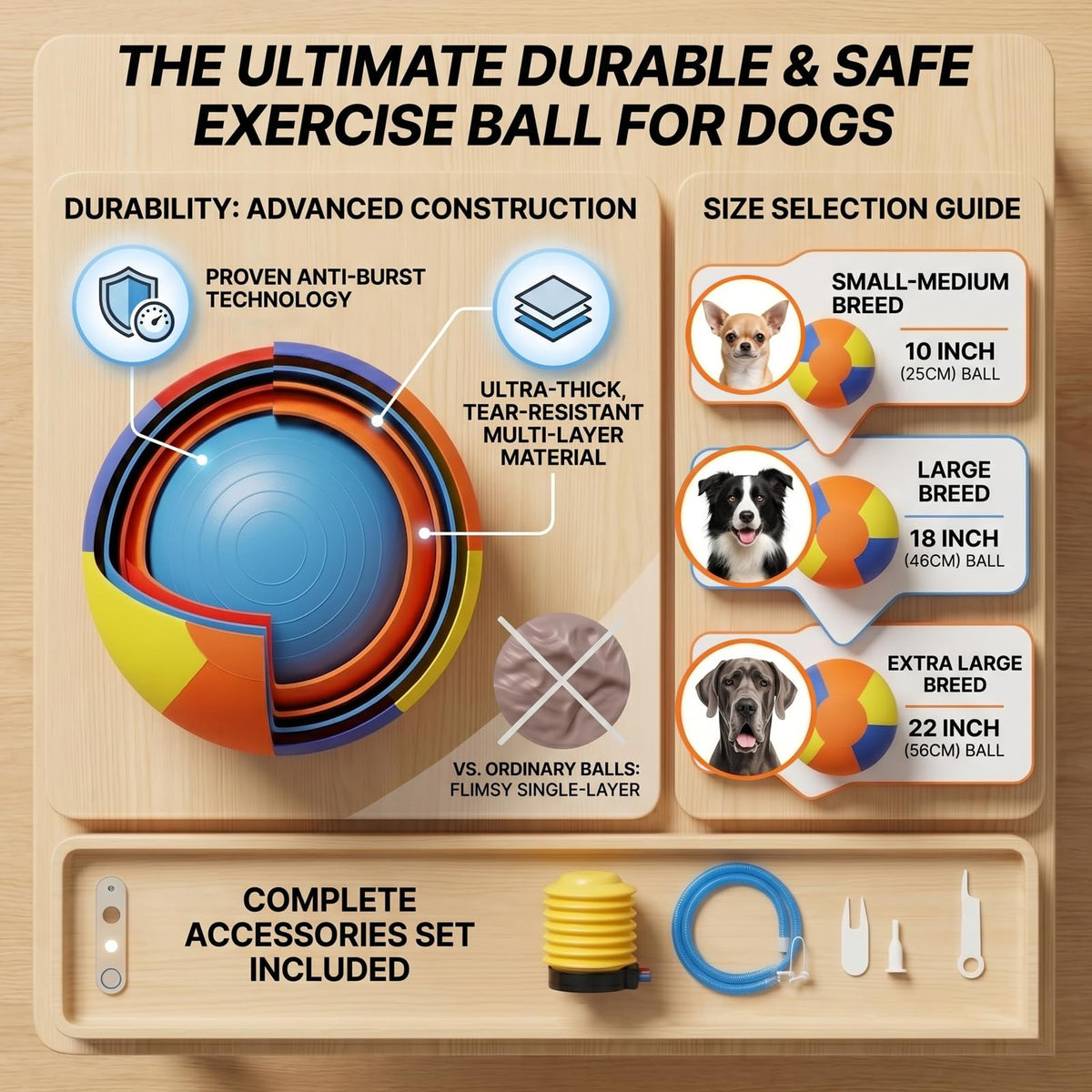 Inflatable Dog Ball with Handle Cover & Pump 18in M817108