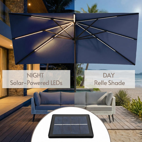 11x11ft Solar Powered Led Cantilever Umbrella with Base J778