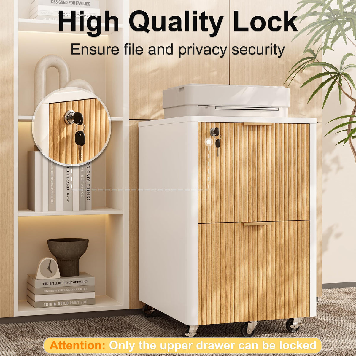 2 Drawer Wooden Mobile File Cabinet with Lock P7694