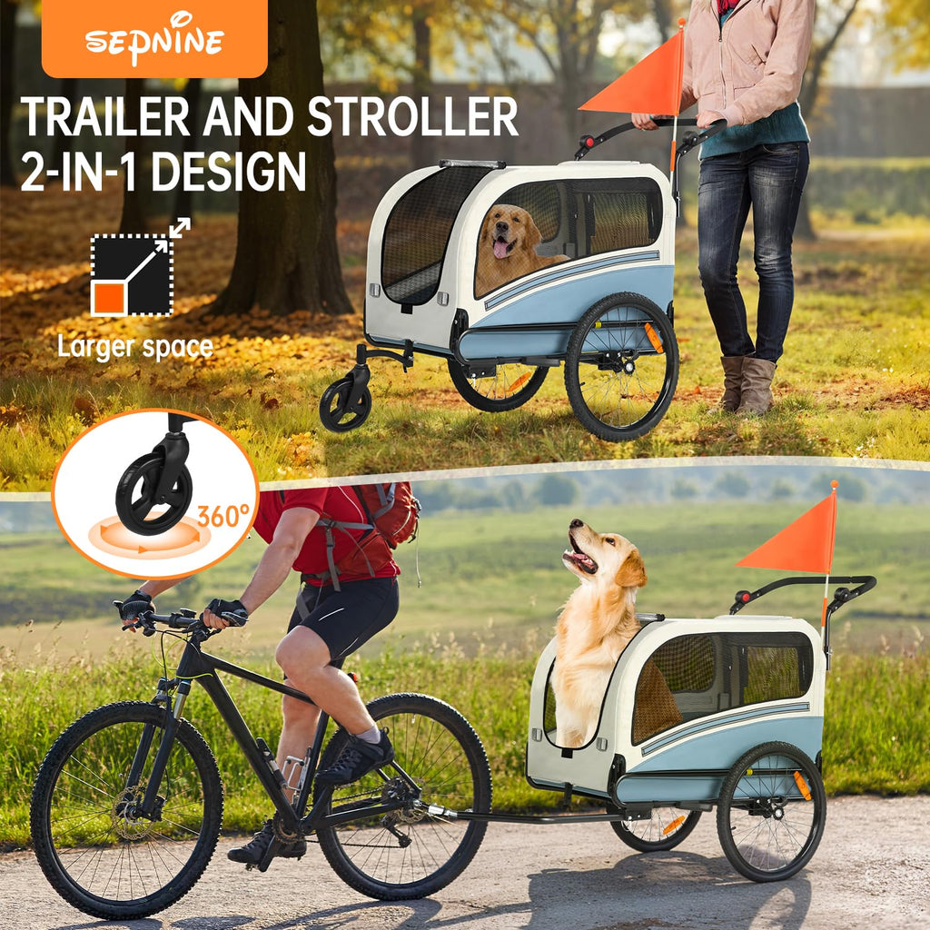Dog Bike Trailer, 2-in-1 Pet Stroller Cart Bicycle Carrier, Folding with Quick Release Wheels Q14947