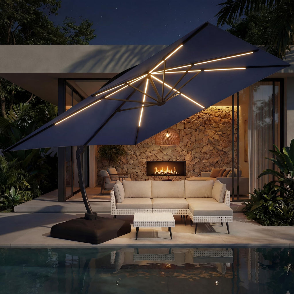 11x11ft Solar Powered Led Cantilever Umbrella with Base J778