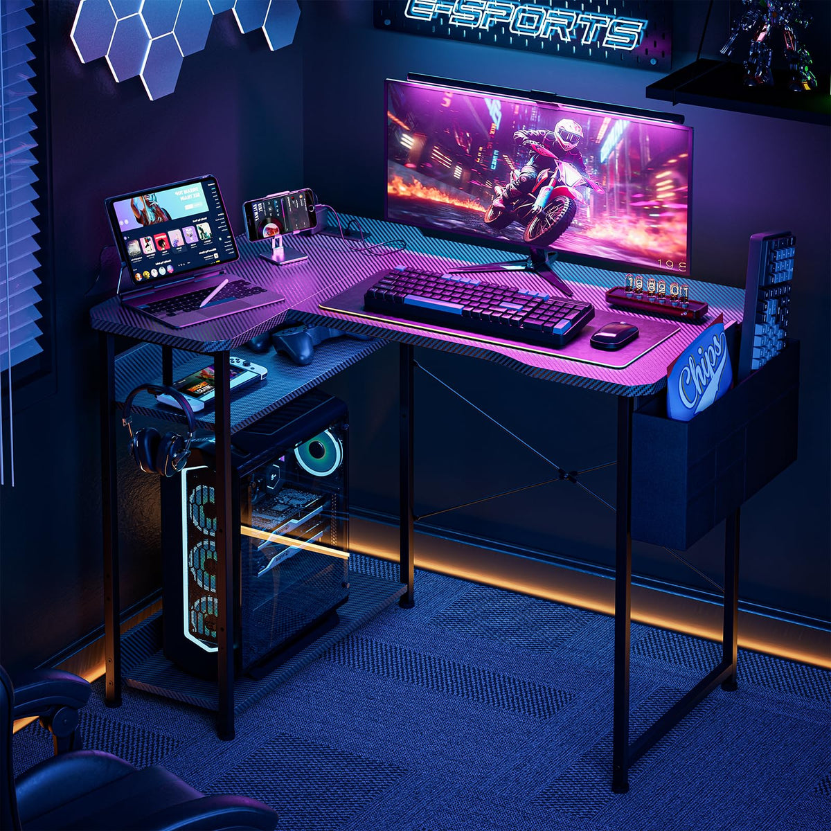 L Shaped Gaming Desk 40 Inch Black Carbon R74205