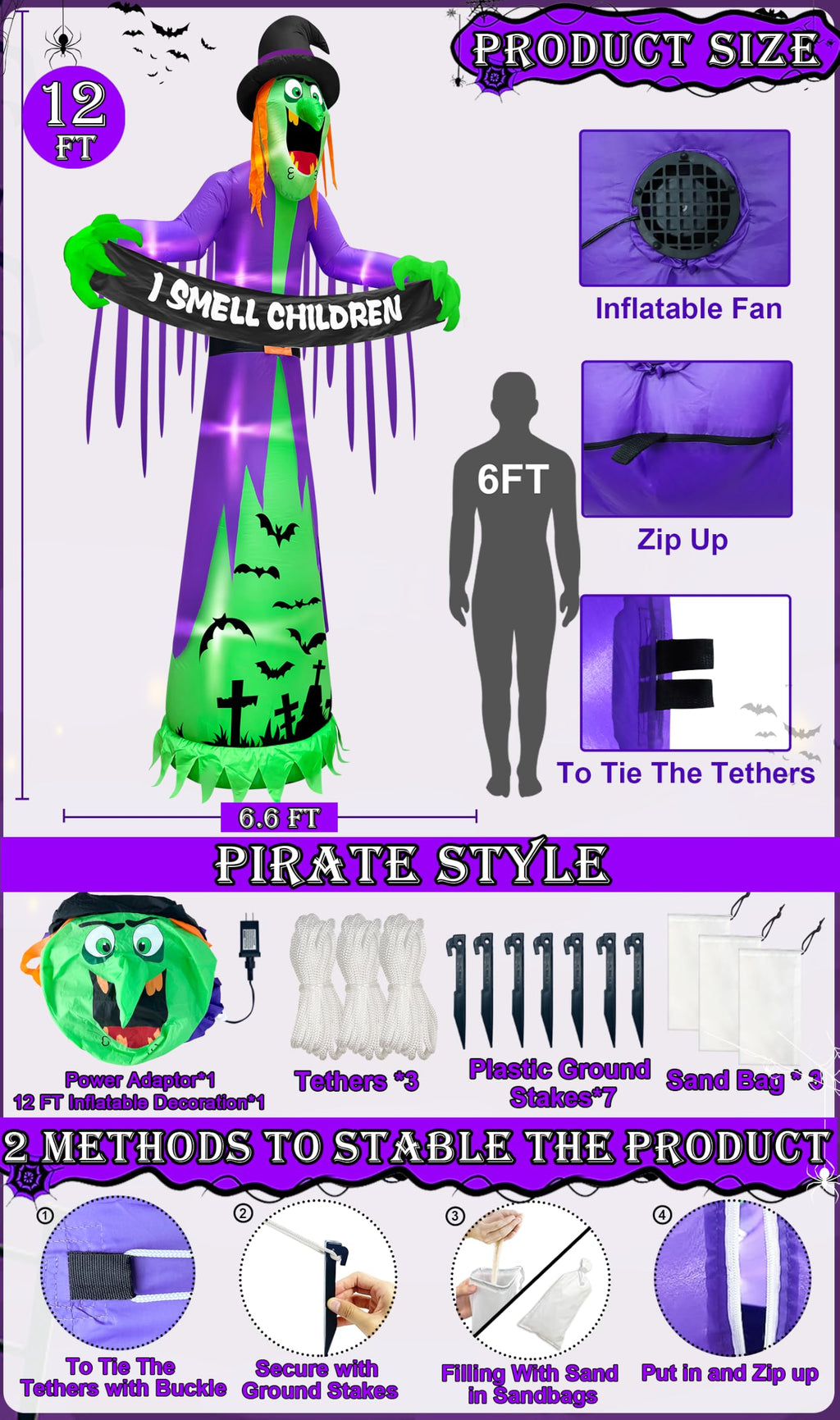 12FT Halloween Inflatables Witch Decorations W764