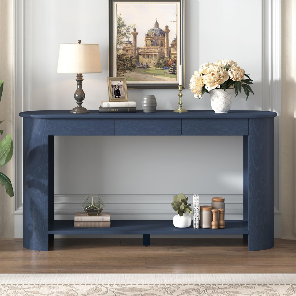 Curved Console Table with 3 Drawers and Bottom Shelf V12724