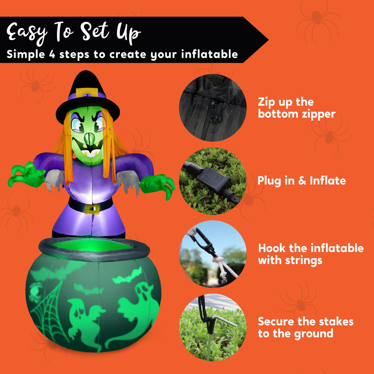 6 Ft Halloween Inflatable Witch and Cauldron Decoration with Green Ghost Light O7727