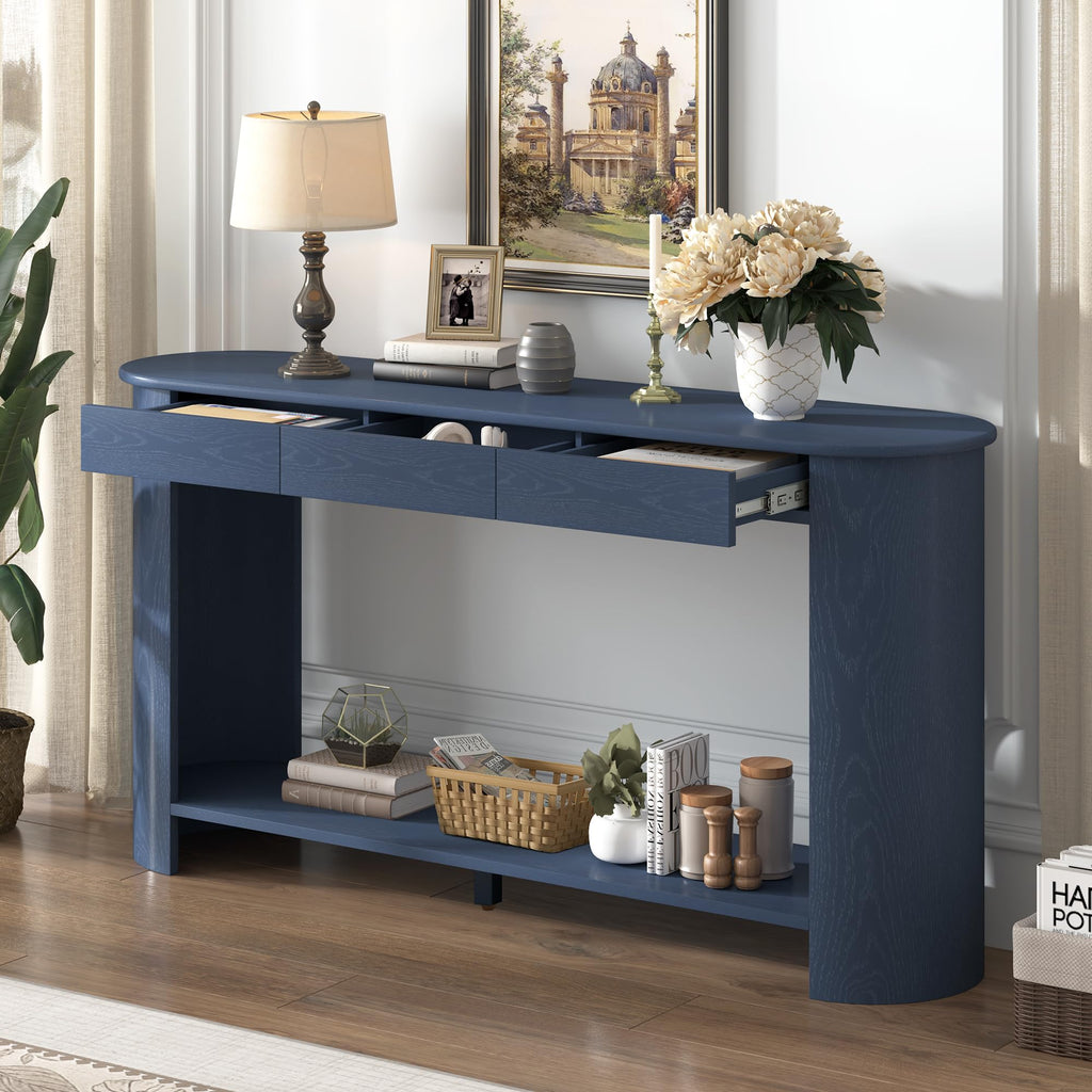 Curved Console Table with 3 Drawers and Bottom Shelf V12724