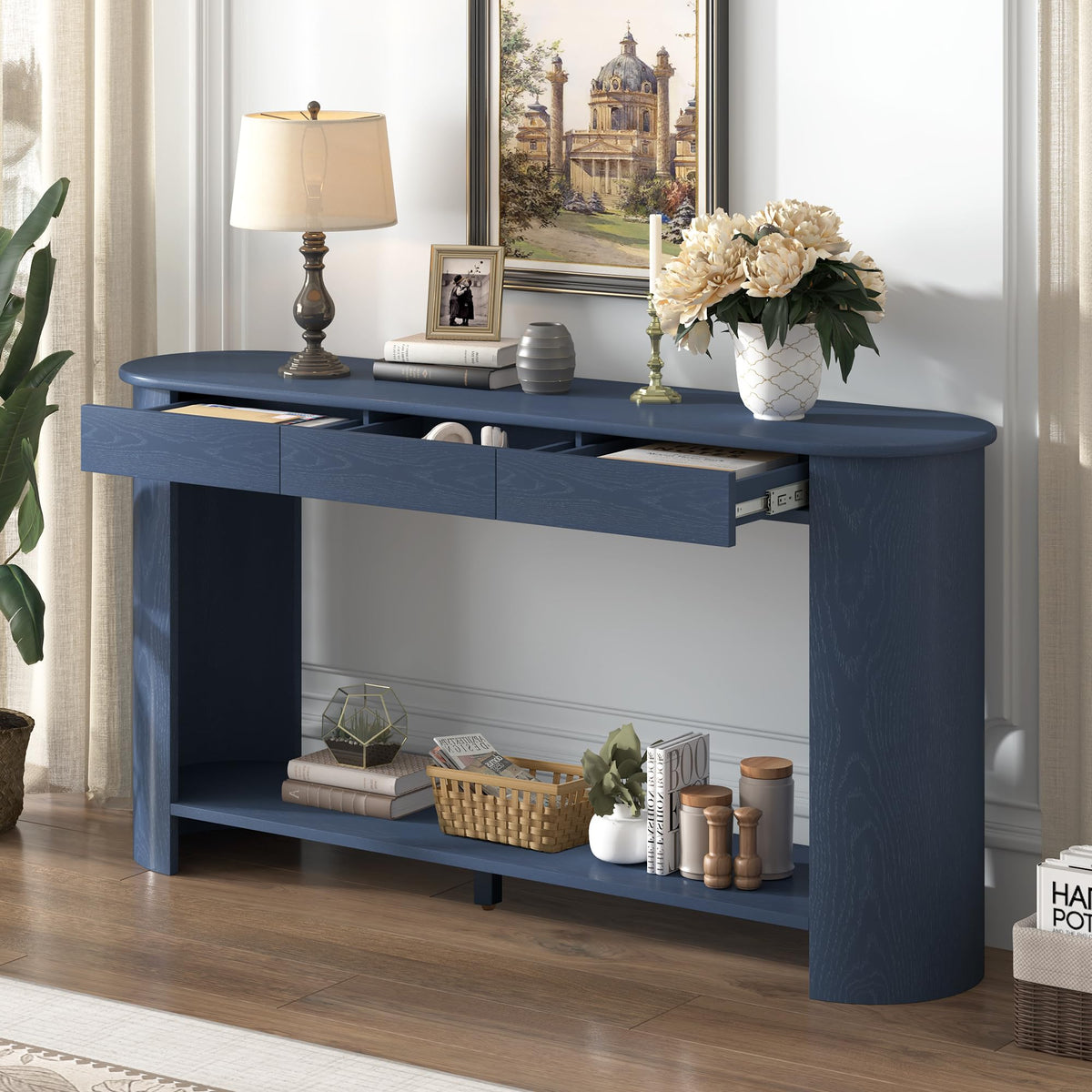 Curved Console Table with 3 Drawers and Bottom Shelf V12724