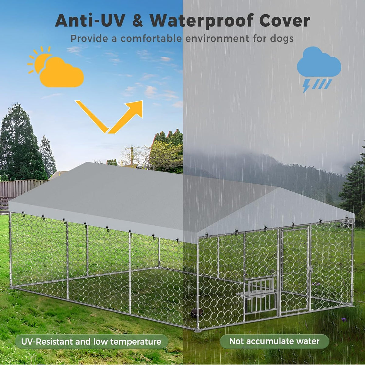 10x15FT Galvanized Outdoor Dog Kennel Q3385