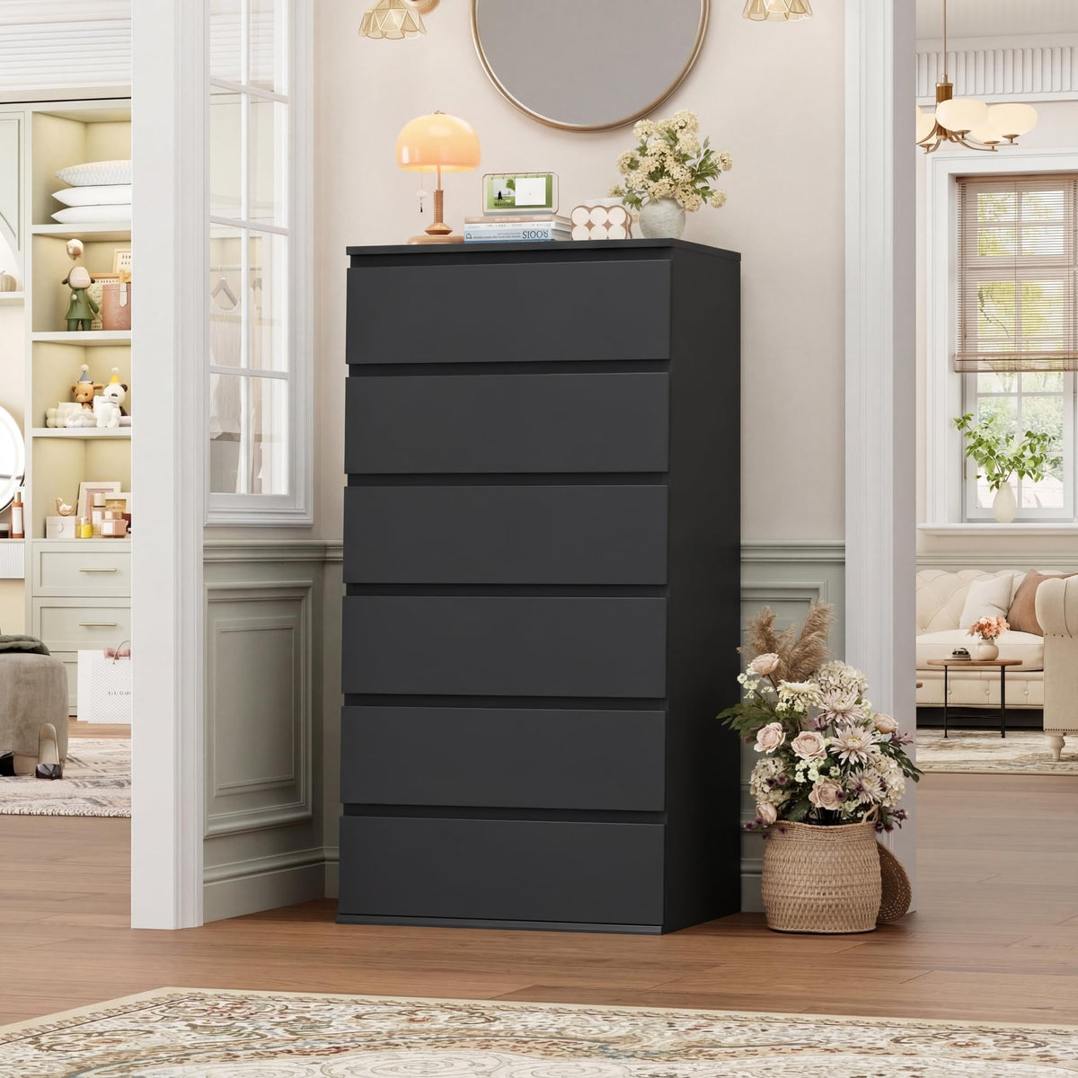 Black 6 Drawer Dresser E644