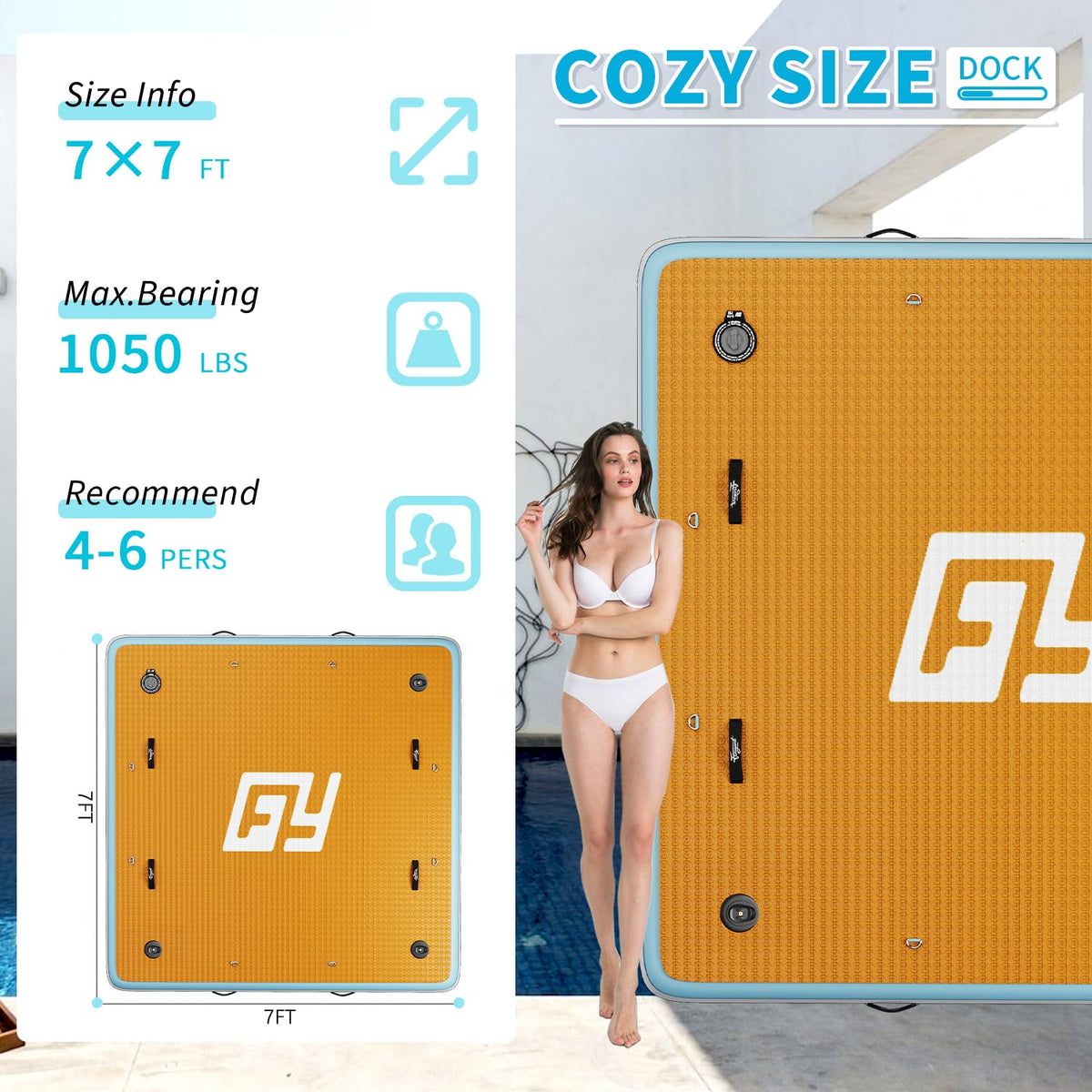7×7' Inflatable Floating Dock with Soft Ladder J909