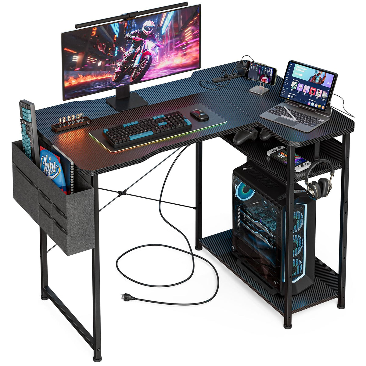 L Shaped Gaming Desk 40 Inch Black Carbon R74205