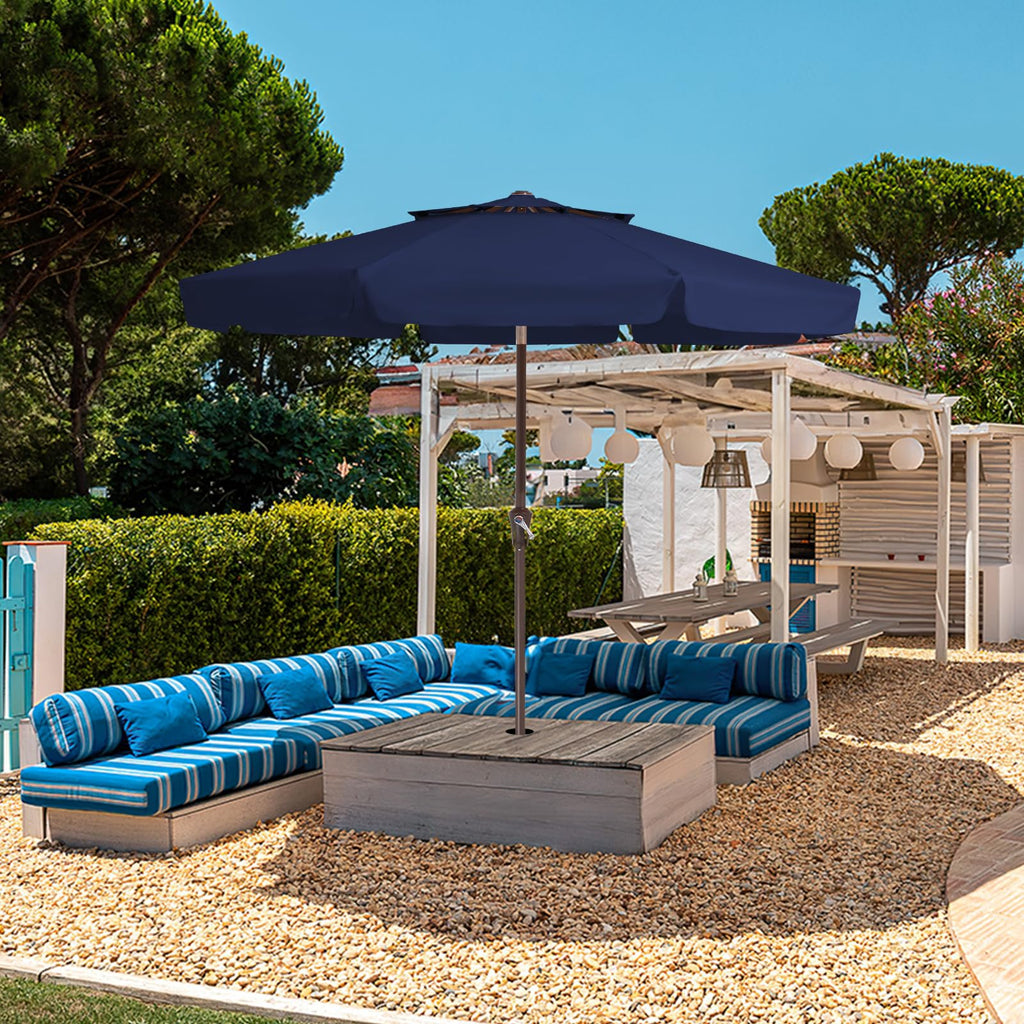 9ft 2-Tier Patio Umbrella, Crank Tilt, Navy Blue Y540