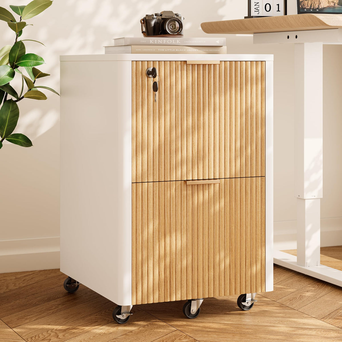 2 Drawer Wooden Mobile File Cabinet with Lock P7694