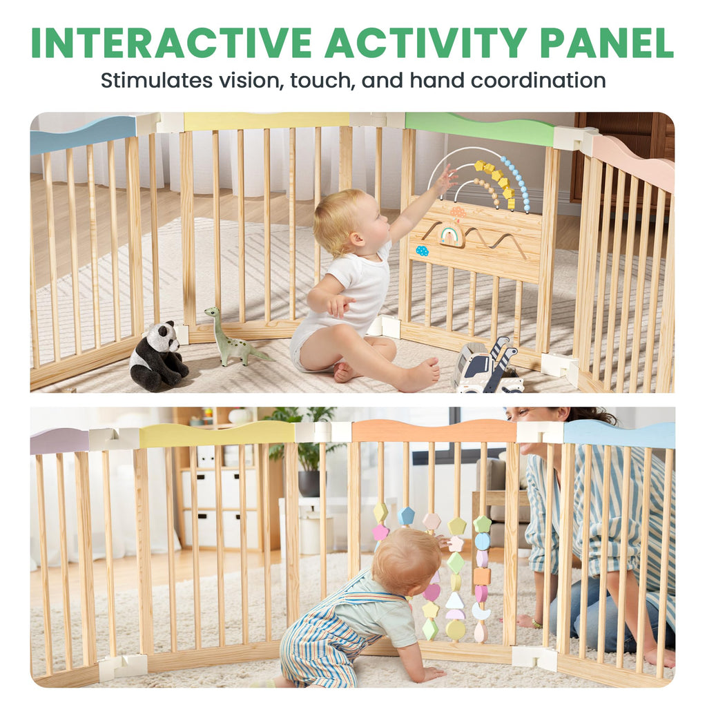 Foldable Wooden Baby Playpen, 45 x 45 x 24 inches V84590