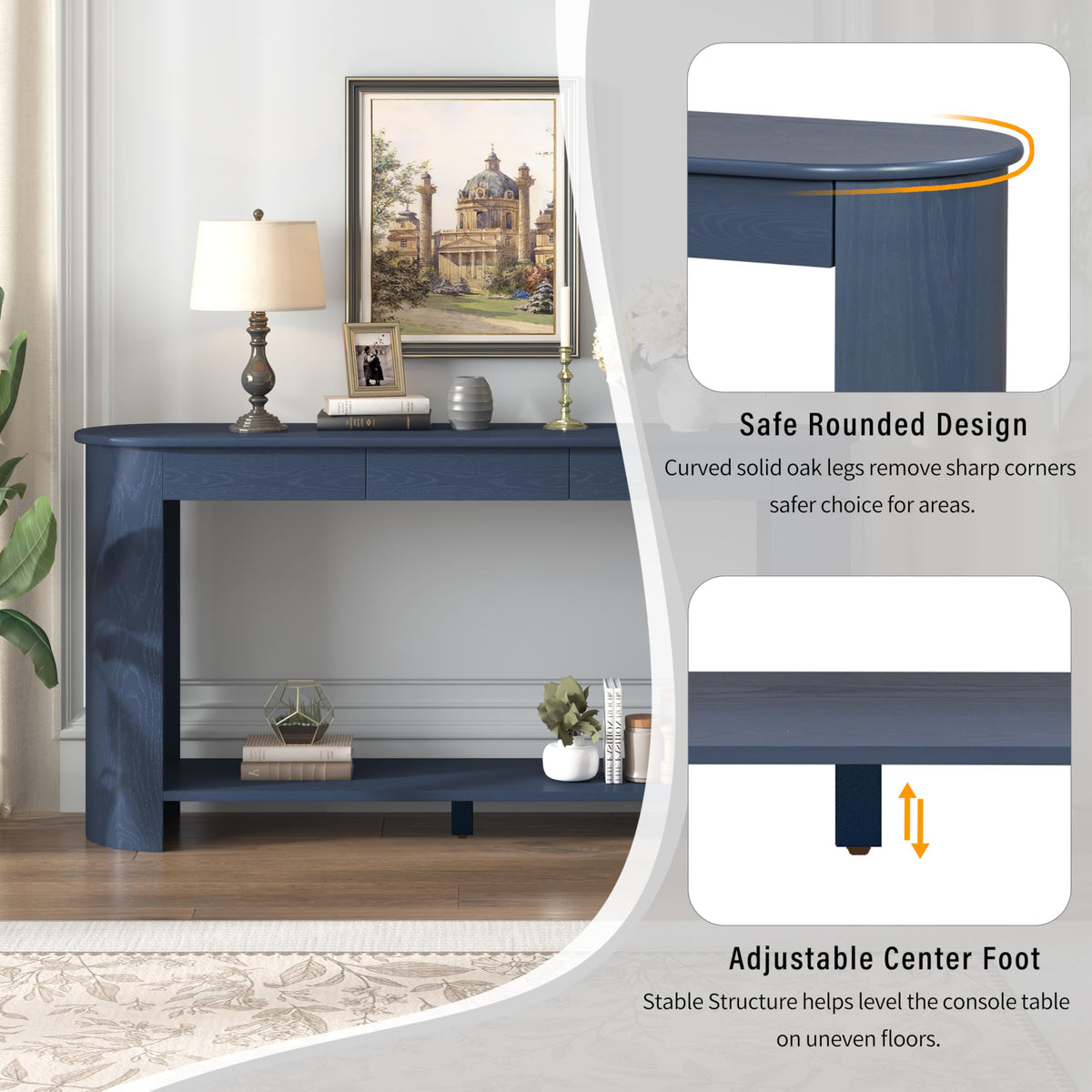 Curved Console Table with 3 Drawers and Bottom Shelf V12724