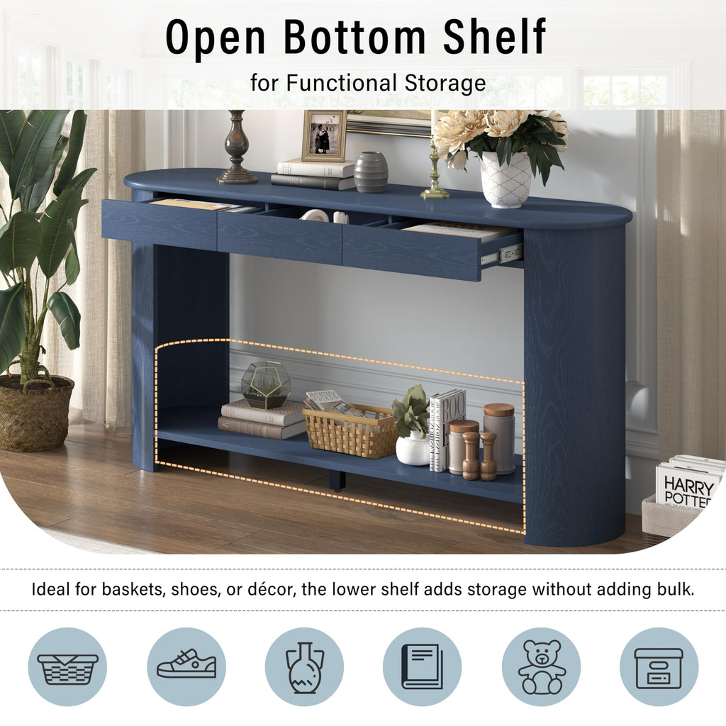 Curved Console Table with 3 Drawers and Bottom Shelf V12724