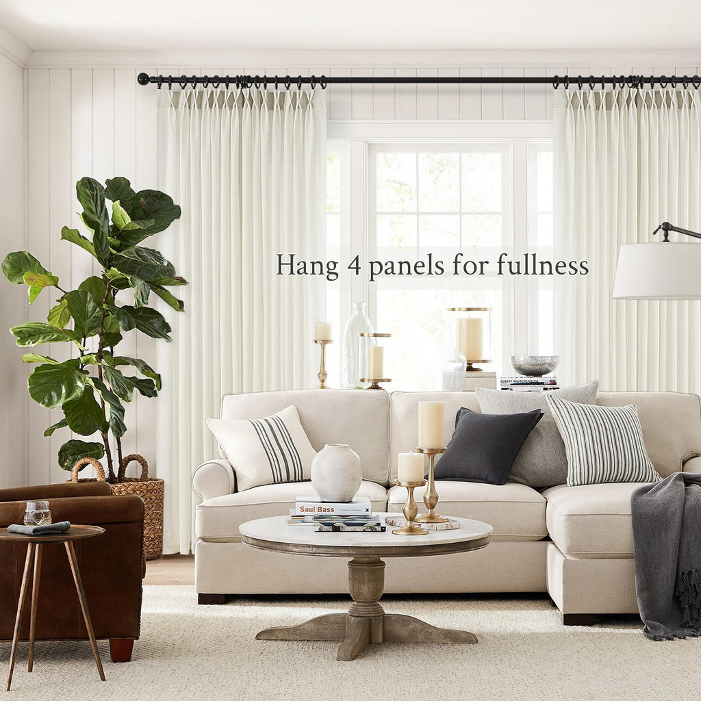 132 Inch Pinch Pleated Linen Curtains 2 Panels Natural Semi Sheer N931233