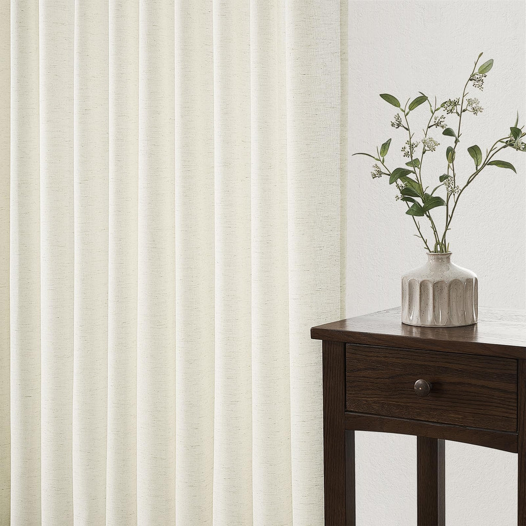 132 Inch Pinch Pleated Linen Curtains 2 Panels Natural Semi Sheer N931233