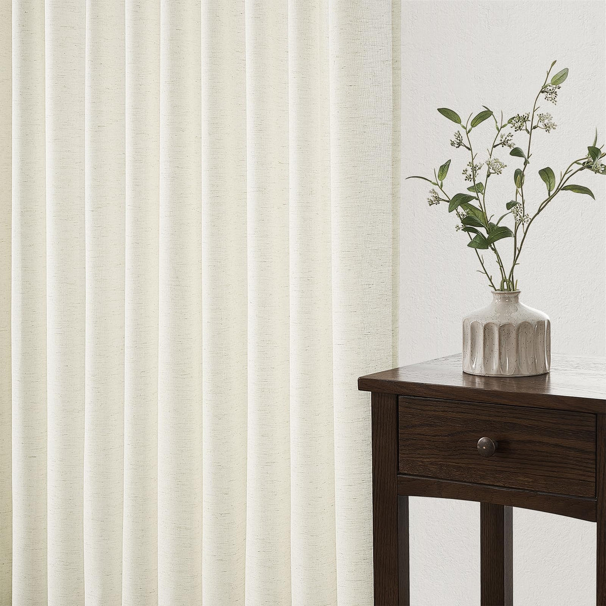 132 Inch Pinch Pleated Linen Curtains 2 Panels Natural Semi Sheer N931233