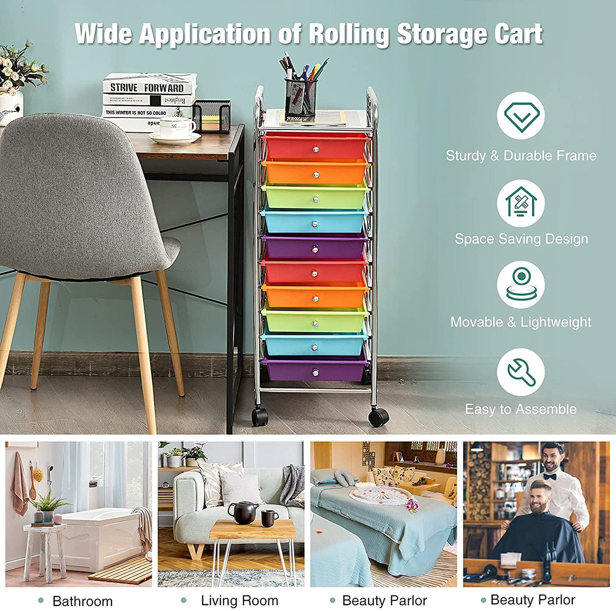 10 Drawer Rolling Storage Organizer Cart G996256