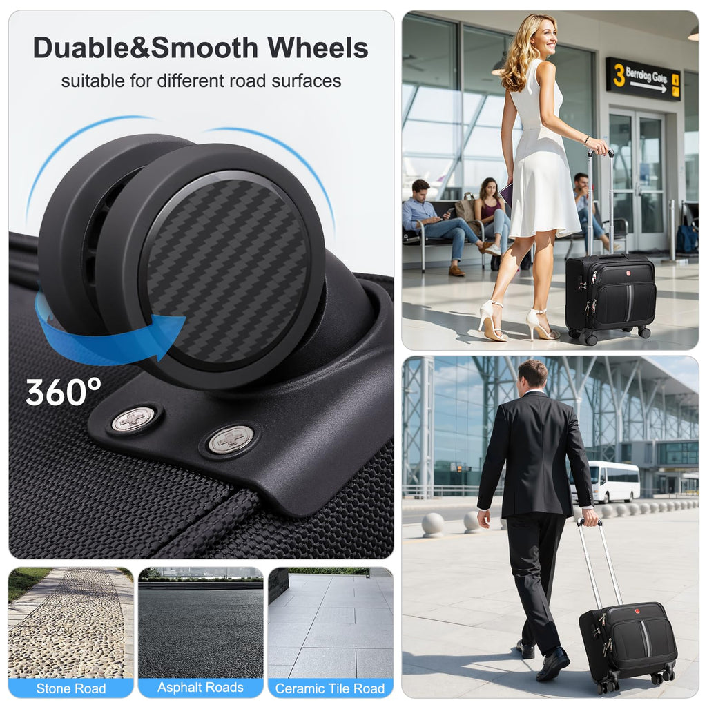 Black 16-Inch Underseat Carry-On Luggage with 4 Spinner Wheels C844439