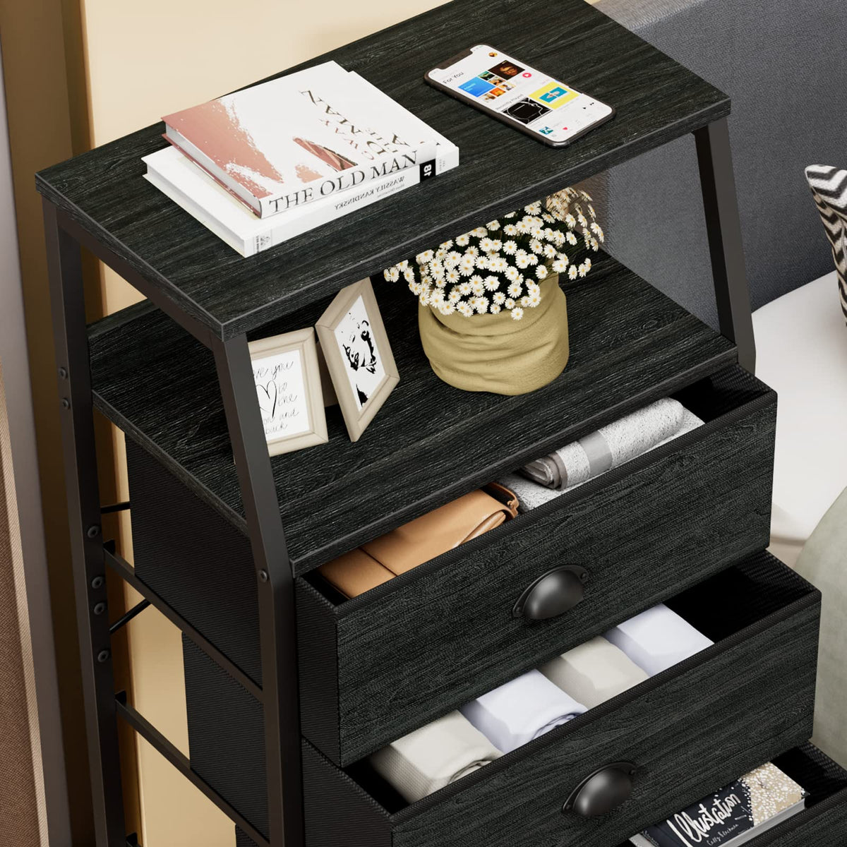 Tall Nightstand with Fabric Drawer Y361682